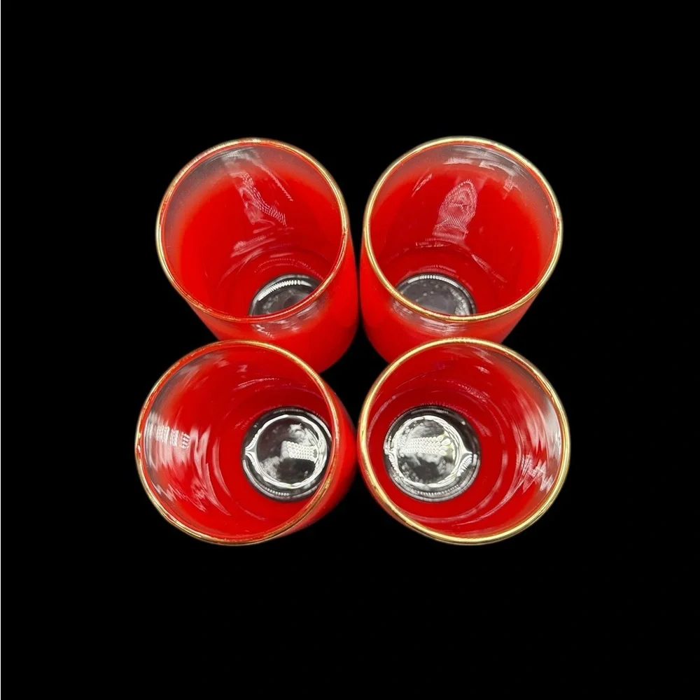 Blendo Red Tumbler Glasses Set of 4 Gold Rim Vintage Mid-Century Modern MCM - Picture 2 of 8